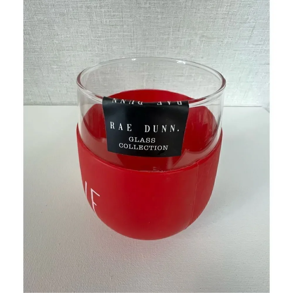 NWT Rae Dunn Stemless Wine Glass With Silicone “Love” Graphic Cozie